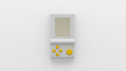 Mock up. Retro white electronic game. Vintage style pocket game. Interactive playing device. 3d illustration