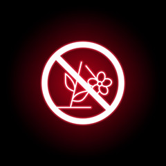 Forbidden plucking flower icon in red neon style. can be used for web, logo, mobile app, UI, UX