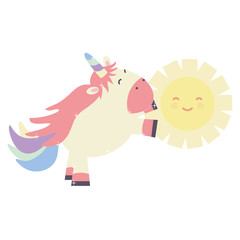 cute adorable unicorn with sun kawaii fairy characters