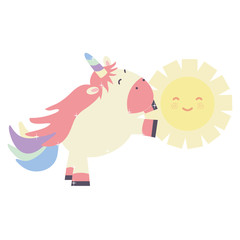 cute adorable unicorn with sun kawaii fairy characters