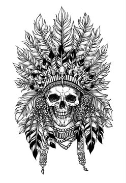 Indian skull in feather crown