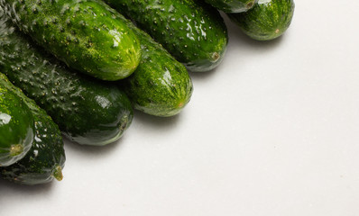 Beautiful young cucumbers on a white background