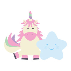 Obraz na płótnie Canvas cute adorable unicorn with star kawaii fairy characters