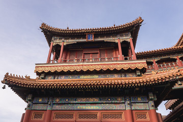 Fototapeta na wymiar One of the buildings of Palace of Peace and Harmony simply called Lama Temple in Beijing, capital city of China