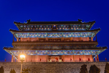 Evening view on Zhengyangmen gate house - part of the ancient city walls in Beijing, capital city of China