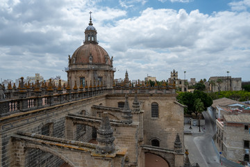Monuments of Jerez de la Frontera, aerial view of the cathedral with clouds