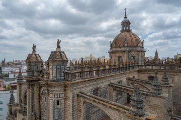 Obraz premium Monuments of Jerez de la Frontera, aerial view of the cathedral with clouds