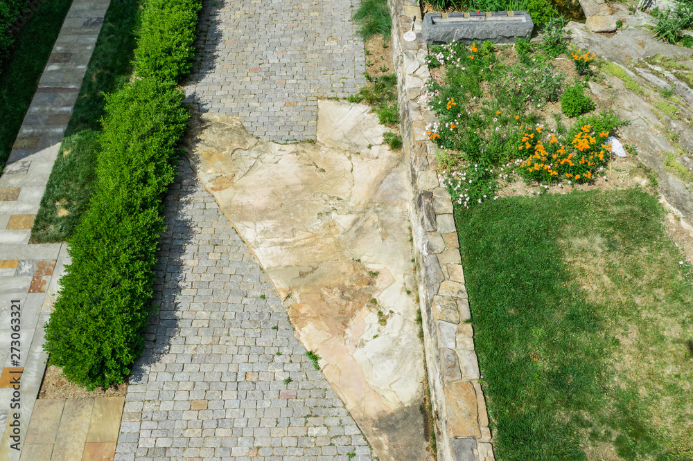 Wall mural aerial view of home and garden