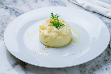 mashed potatoes on a white plate
