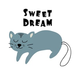 cute cat print. vector illustration with slogan for kids clothes,t shirt,fabric