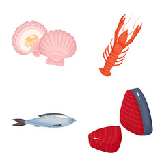 Vector design of food and sea logo. Collection of food and healthy stock vector illustration.