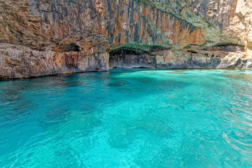 Fototapeta na wymiar Sailboat off the coast of Sardinia - Italy