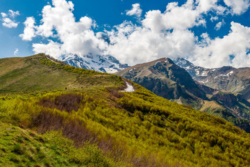 Mountains of Georgia. The picturesque landscape, Mount Kazbek.