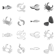 Isolated object of fresh  and restaurant sign. Set of fresh  and marine   vector icon for stock.