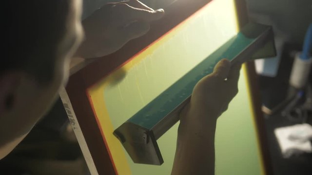 Screen Printing Equipment Development Room Professional industry Detail, close up silkscreen printing t-shirt press form