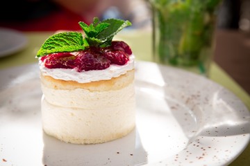 dessert with whipped cream and berries