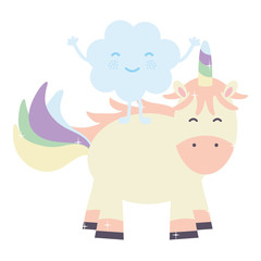 cute adorable unicorn and clouds kawaii fairy characters