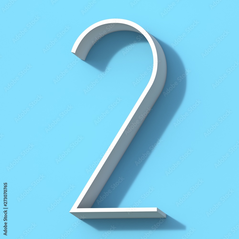 Fototapete line font with shadow number 2 two 3d