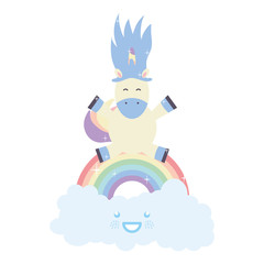 cute unicorn with clouds and rainbow kawaii characters