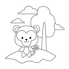 cute monkey animal in landscape
