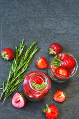 Summer detox drink with strawberries and rosemary. Strawberry lemonade. Keto diet. Keto drinks.