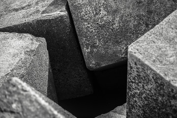 Black and white abstract background of stone square