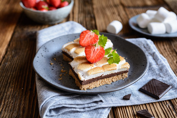 S’mores bars with marshmallows and chocolate