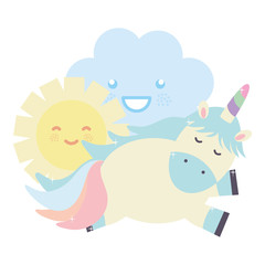 cute adorable unicorn with sun kawaii fairy characters