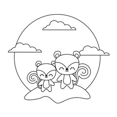 cute chipmunks animals in landscape