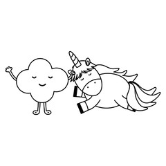 cute adorable unicorn and clouds kawaii fairy characters