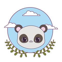 head of panda bear in frame circular with crown of leafs