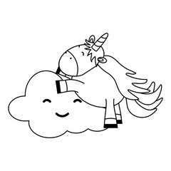 cute adorable unicorn and clouds kawaii fairy characters