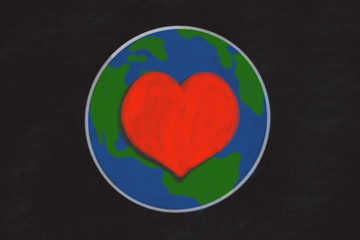 A Chalk Drawing of the Globe with a Red Heart