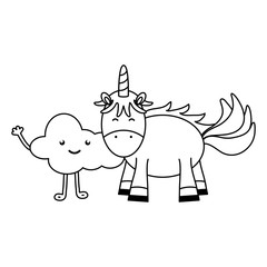 cute adorable unicorn and clouds kawaii fairy characters