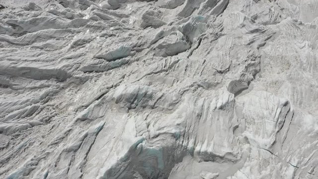 China nature environment climate change - Close drone shot shows patterns of ice on glacier on Tibetan highlands