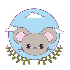 head of cute mouse animal with crown leafs