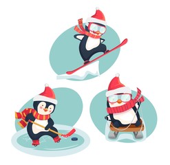 active penguins in winter concept