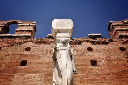 Egyptian Goddess Statue in Red Bazilica of Bergama in Turkey