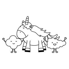 cute adorable unicorn and clouds kawaii fairy characters