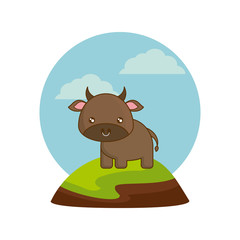 cute bull animal in landscape natural