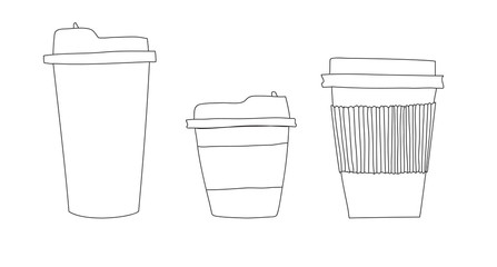 Coffee cups to go paper hand drawn line art cute vector illustration