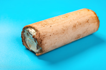 ice cream roll with chocolate outer on blue background