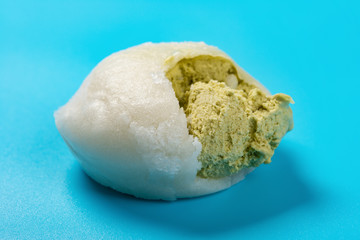 side view mochi dessert ice cream on blue background