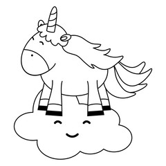 cute adorable unicorn and clouds kawaii fairy characters