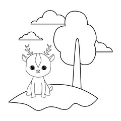 cute reindeer animal in landscape natural