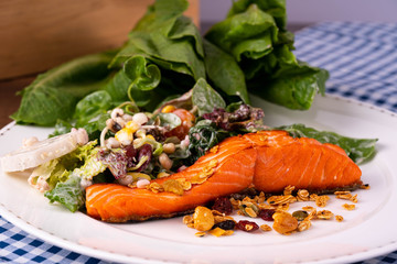 Grilled salmon salmon with salad