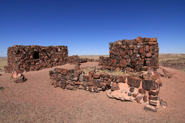 Agate House in Petrified Forest National Park, Arizona, a partially restored thousand year old...