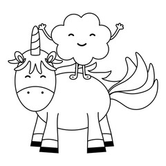 cute adorable unicorn and clouds kawaii fairy characters