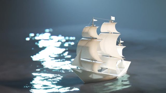 A tiny little paper ship sailing on big ocean waves and sinks underneath. 4KHD