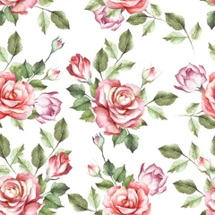 Stof per meter Seamless pattern with roses. Hand draw watercolor illustration. © adelveys